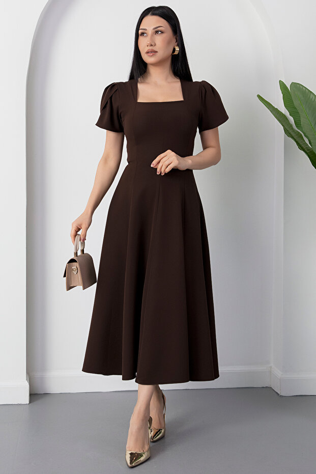 Kare Yaka Kol Pileli Elbise 2026-4550 - 3