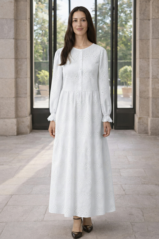 Fisto Button Detailed Dress A1431 White