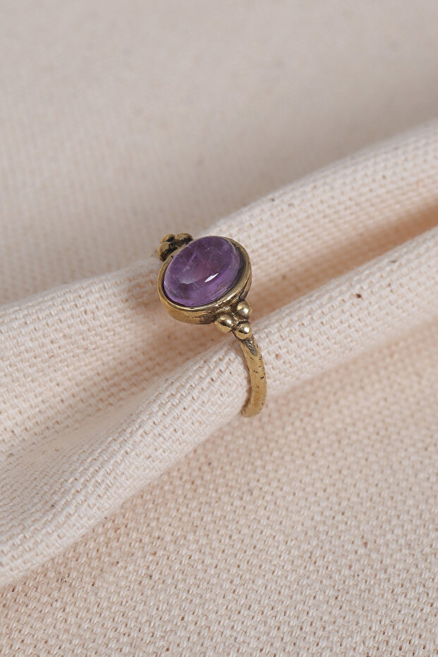 خاتم أصلي بيضاوي الشكل قابل للتعديل مرصع بحجر الجمشت - 1