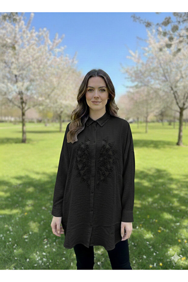 Stone Detailed Viscose Shirt Tunic – Elegance and Comfort Combined
