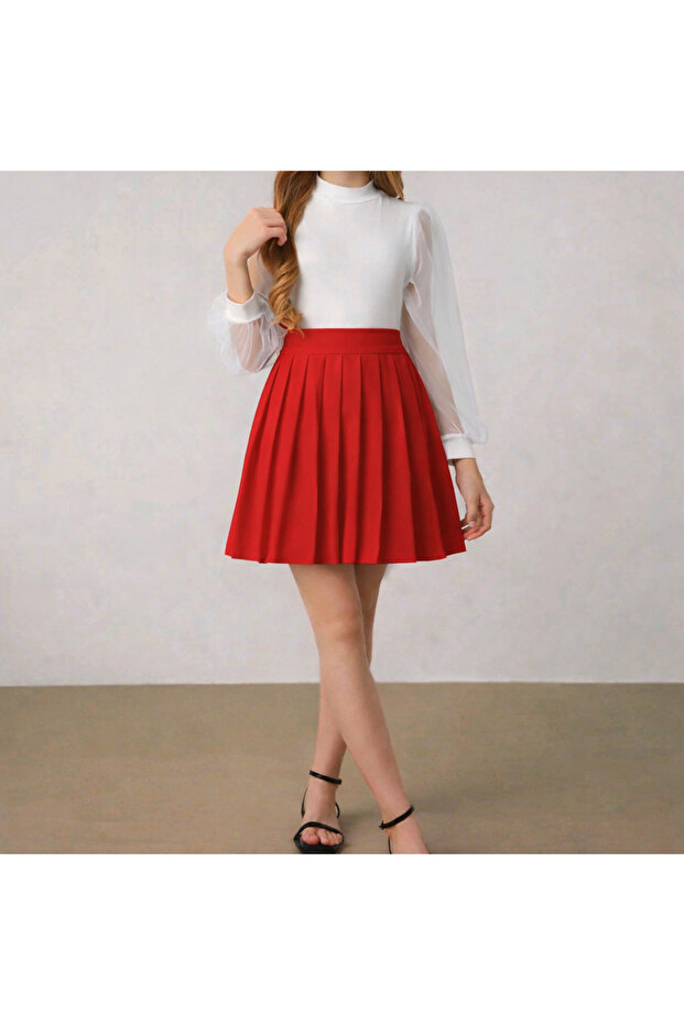 Girl's High-Waisted Pleated Flared Skirt