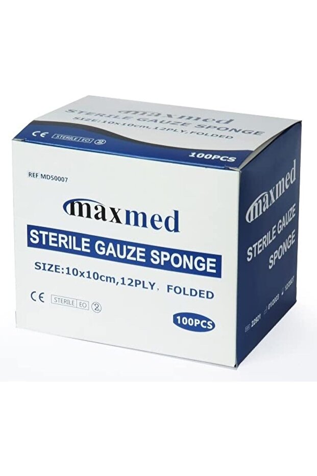 MAXMED 10cmx10cm Sterile Gauze Pads for Wound Dressing| 100-Piece (5 pcs X 20 Pouches) 12-Ply Cotton