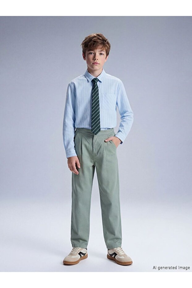 Linen Blend Pleated Boys' Trousers