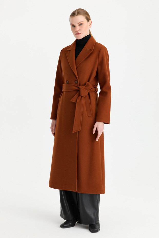 Çift Düğmeli Manto Kiremit - 2