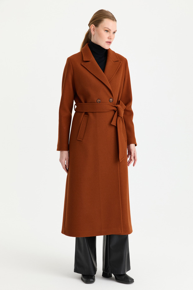 Çift Düğmeli Manto Kiremit - 4