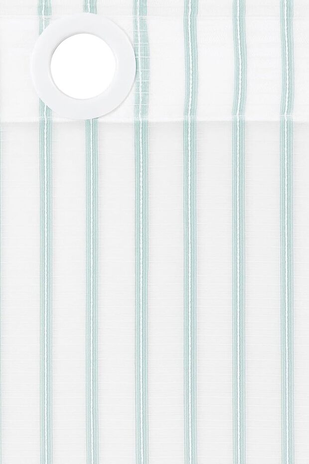 Sheer Curtains with Green Vertical Stripes – Light Filtering Voile Drapes 150x290cm – Modern Eye