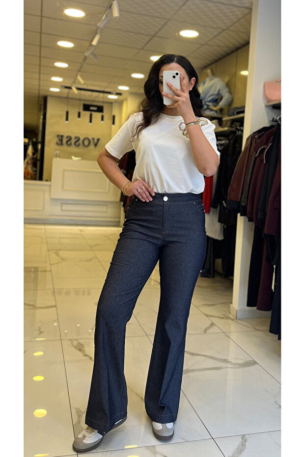 Moda İlgi İndigo İspanyol Pantolon - 2