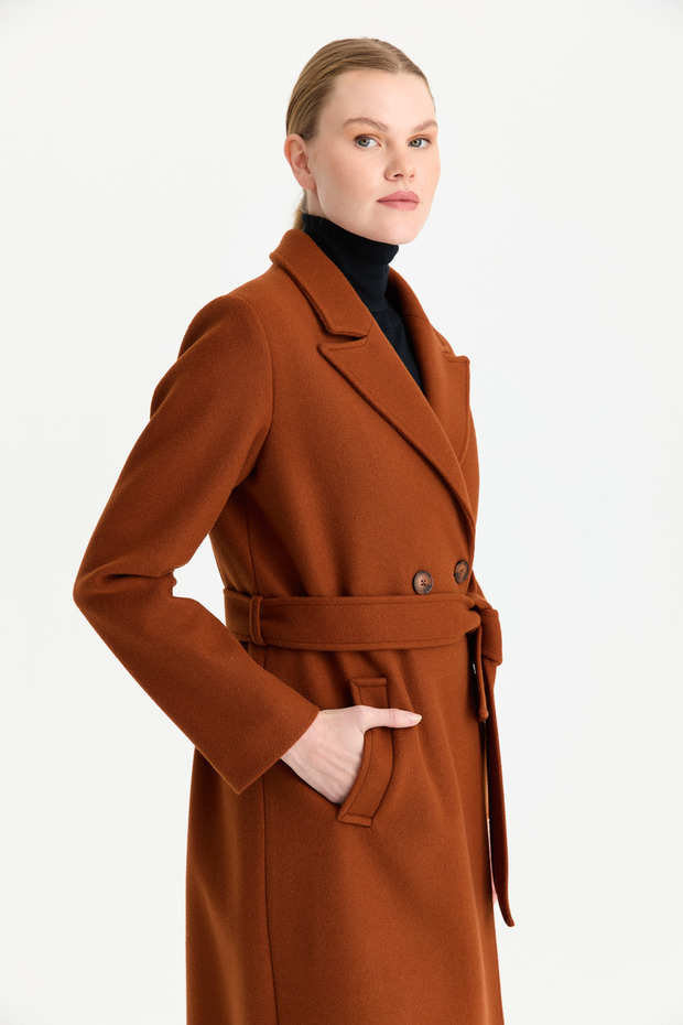 Çift Düğmeli Manto Kiremit - 5