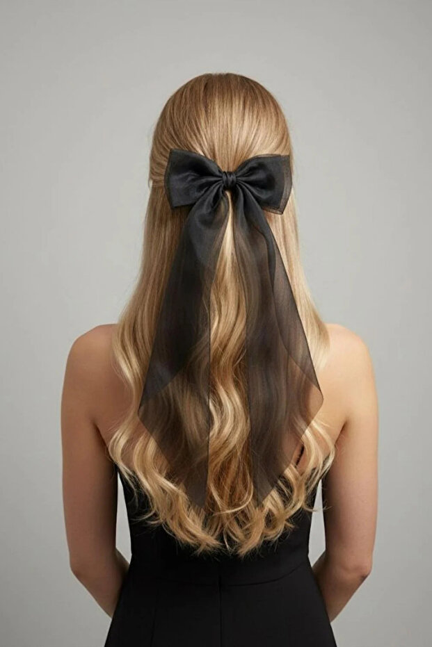 Double Tulle Bow Automatic Buckle Black