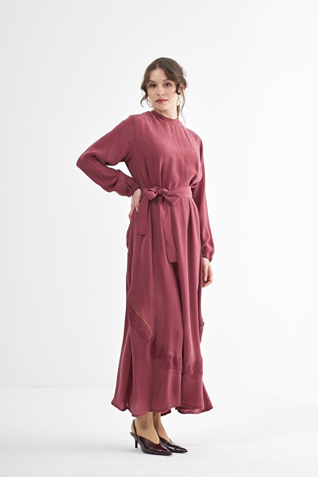 Nakış Detaylı Cupro Elbise - 1