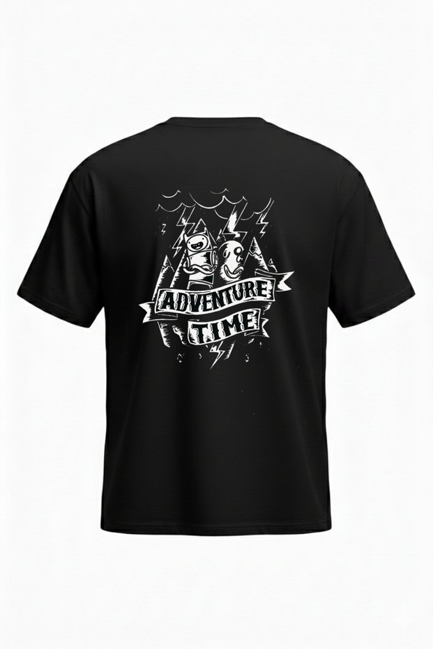 Adventure Time T-Shirt - Black Printed Oversize Crew Neck Short Sleeve Loose Fit
