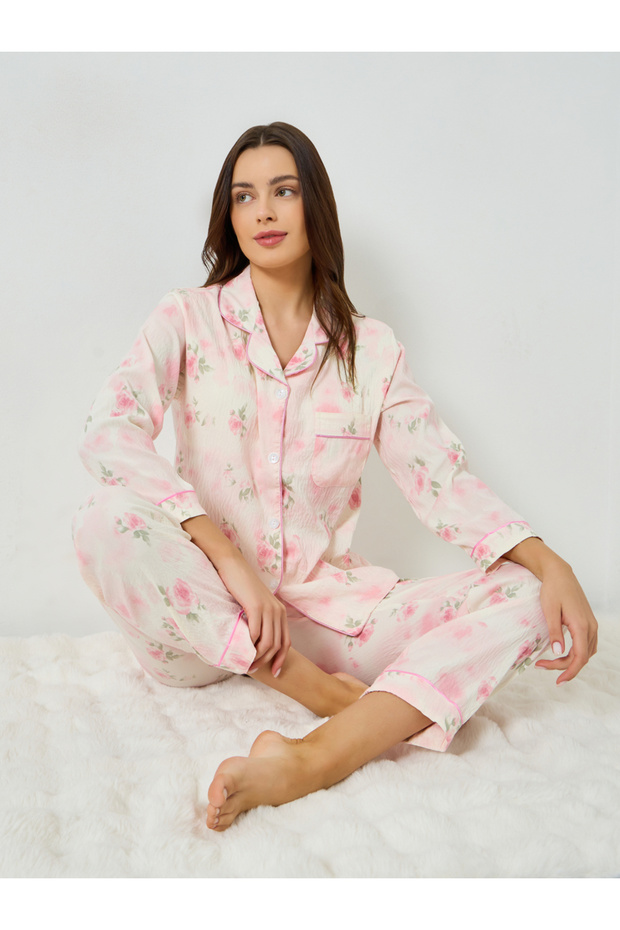 Floral Print Long Sleeve Shirt and Pyjama Set