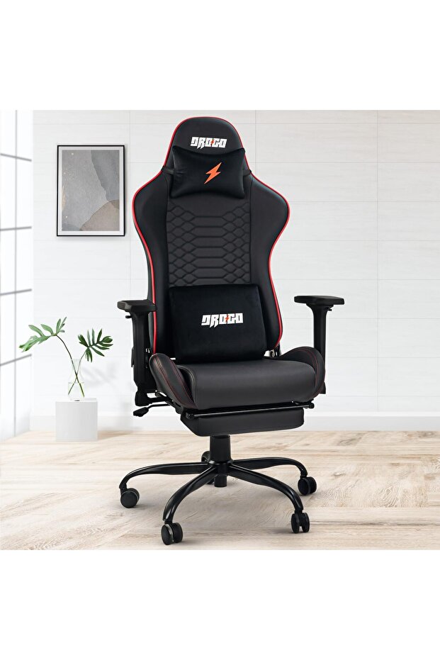Gaming Chair Ergonomic Racing Style, 7-Way Adjust, 3D Arms, Recline & Footrest - Red
