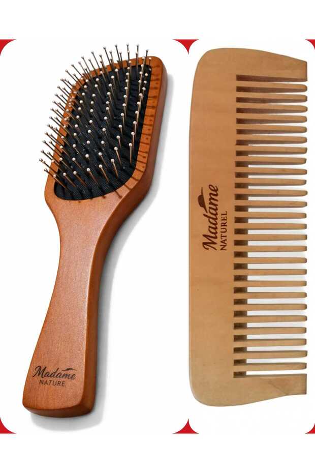 2-Piece Hair Care Set (Wooden Needle-Tipped Brush and Pinewood Comb)