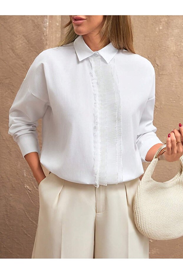 Women's White Ruffle Detailed Shirt – Stylish & Modern Design