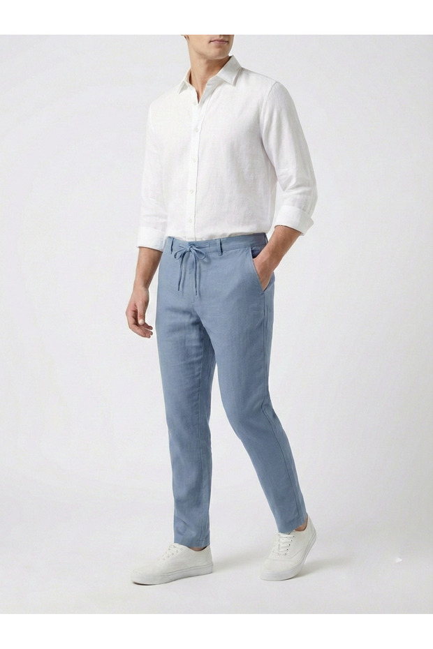 Men's Lace-Up Linen Slim Jogger-6009