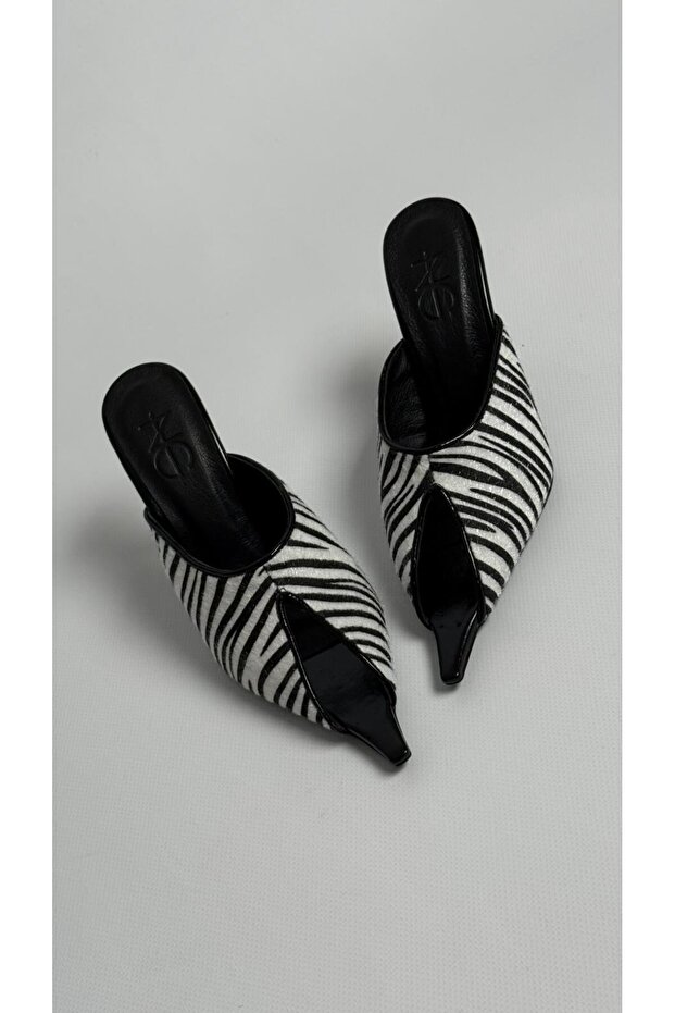 Lyra Heelled Slippers Zebra White