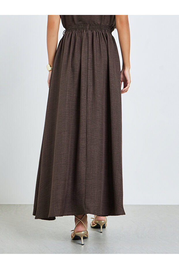 تنورة ماكسي بنية اللون بتصميم A-قَصّة على شكل A - 4