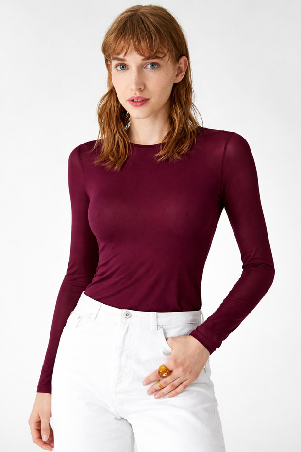 Basic Transparan Uzun Kollu BLUZ - 1