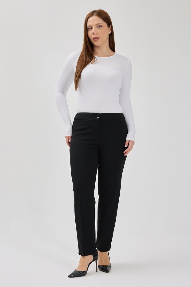 Slim Fit Tube-Leg Ankle-Length Pants with Accessories in Thick Gabardine Fabric