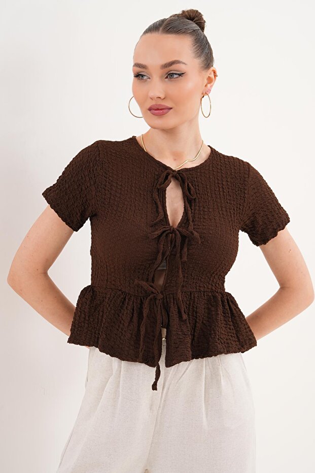Women's Front Lace Detailed Wrinkled Blouse 260088 -