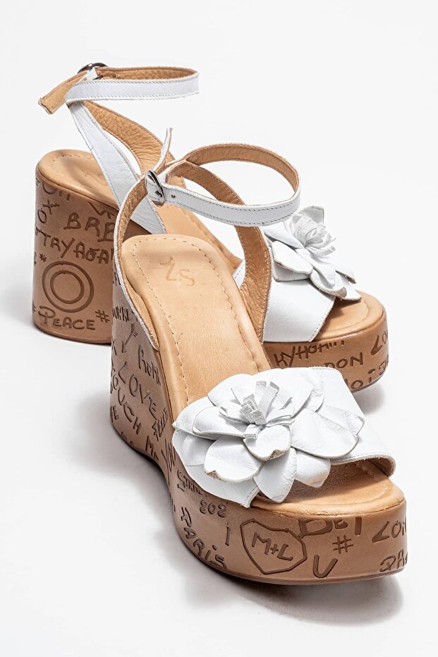 Harold Women's Genuine Leather Wedge Heel Sandals White