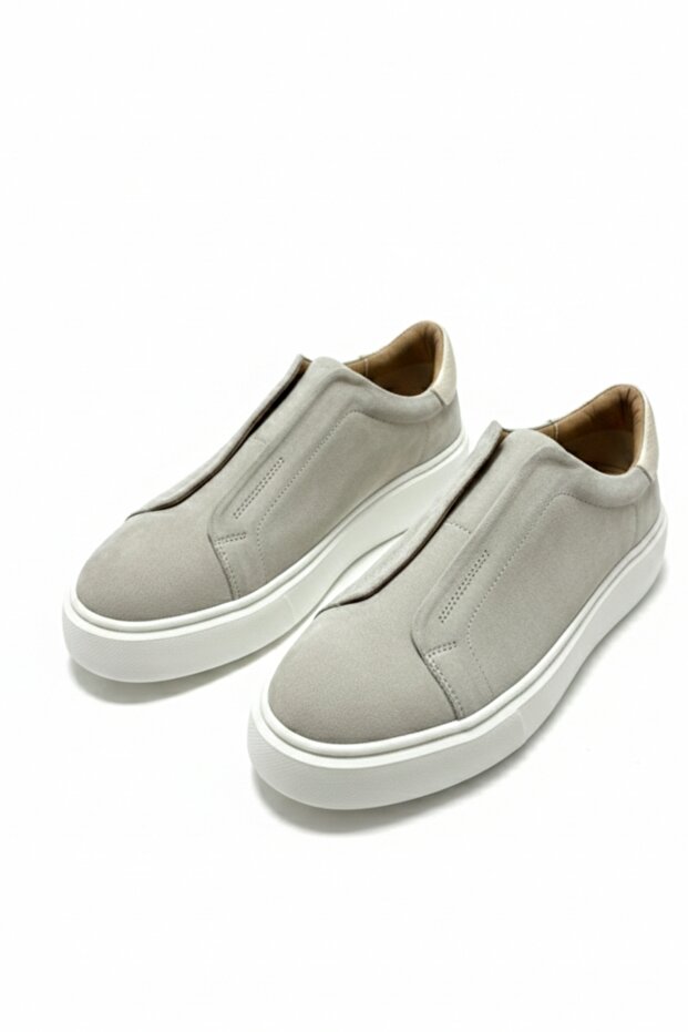 100% Genuine Suede Leather Beige Laceless Comfortable Casual Men's Shoes Luass28Al0057