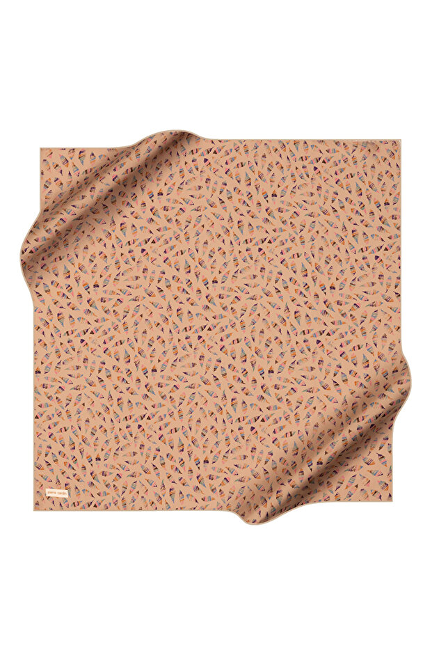 Beige 90X90 Silk Crepe Satin Scarf