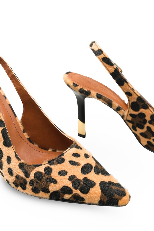Mira Diva Women's Pointed Toe Open Back Thin Heeled Shoes 00124510 Leopard Feather