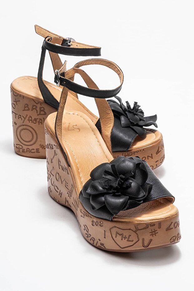 Harold Women's Genuine Leather Wedge Heel Sandals Black