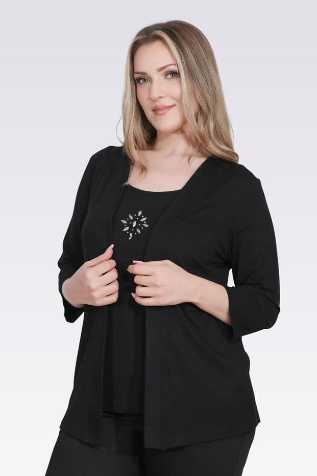 10743 Black Stone Detail Knitted Double Set