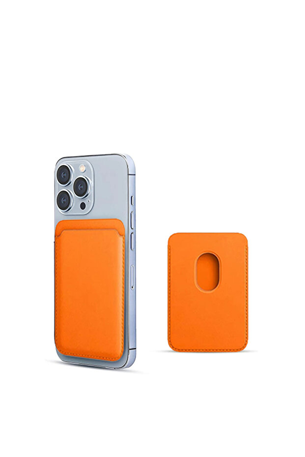 Magsafe Magnetic Card Holder Leather Wallet Card Holder Compatible with All Phone Models Orange