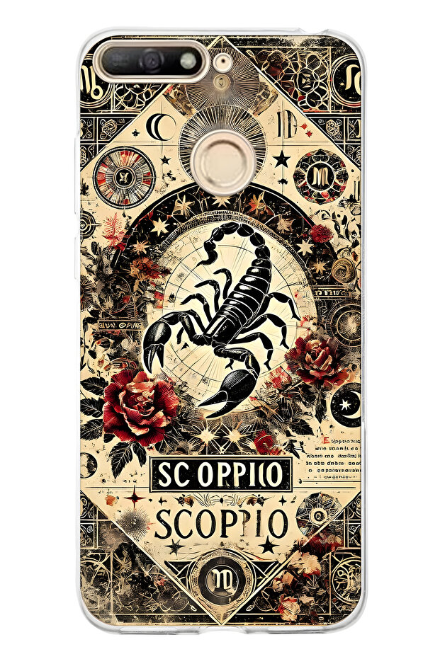 حافظة هاتف شفافة متوافقة مع هاتف هواوي Y6 2018 بنمط برج العقرب - 1