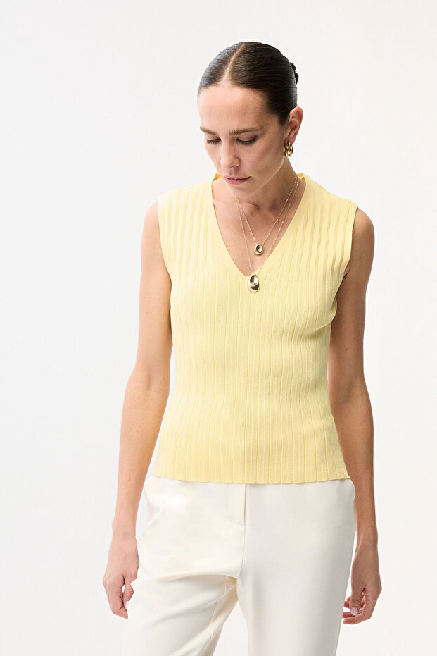 V Yaka Triko Bluz - 4