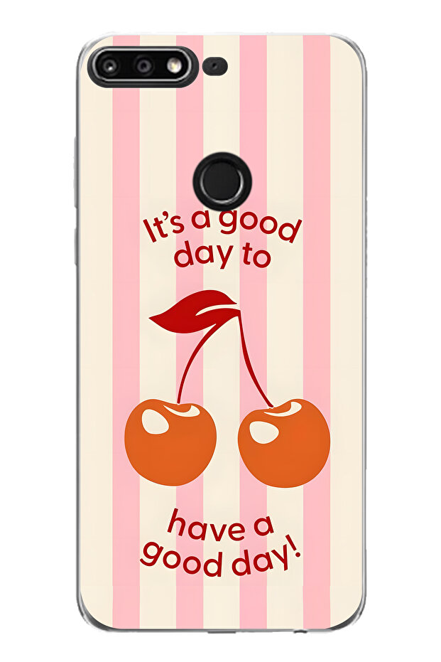 حافظة هاتف شفافة متوافقة مع هواوي Y7 2018 بنمط الكرز - 1