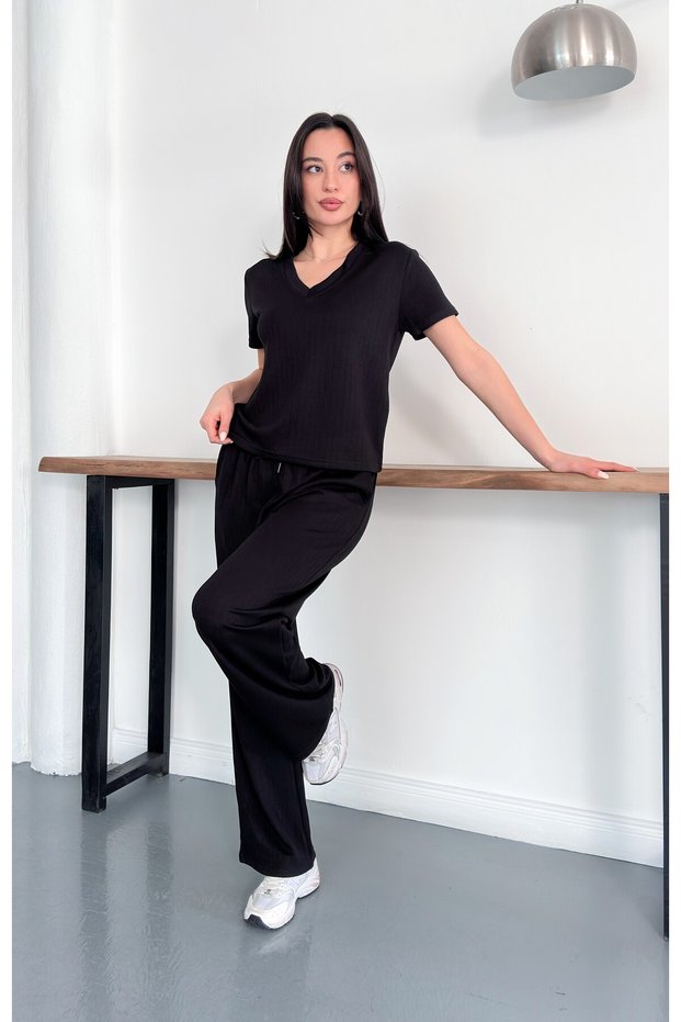 Striped Modal Fabric V-Neck Tracksuit Set