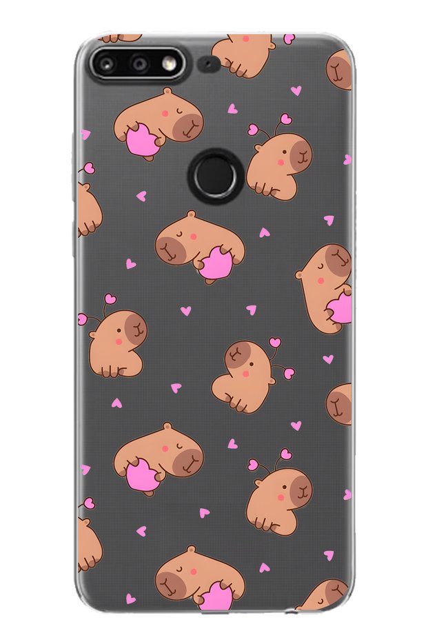 Huawei Y7 2018 Compatible Cute Capybara Patterned Transparent Phone Case