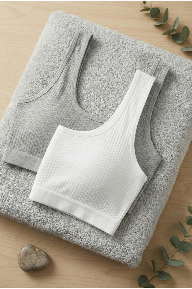 2-Pack Ribbed Bralette Bustier Stretchy Seamless Bra Daily Sports Crop Top