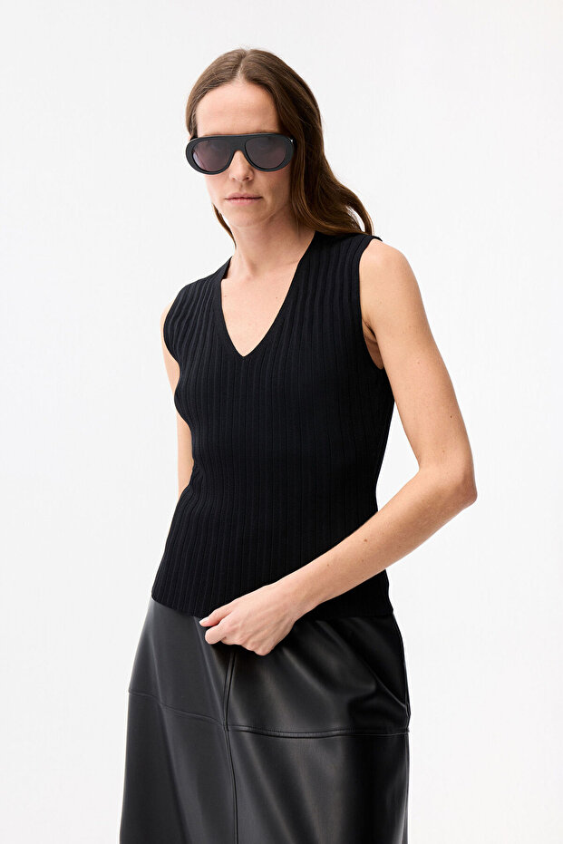 V Yaka Triko Bluz - 4