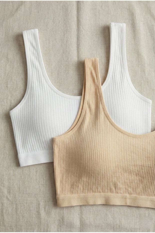 2-Pack Ribbed Bralette Bustier Stretchy Seamless Bra Daily Sports Crop Top