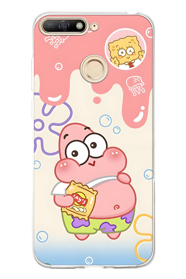 حافظة هاتف شفافة متوافقة مع هاتف هواوي Y6 2018 بنمط باتريك ستار - 1