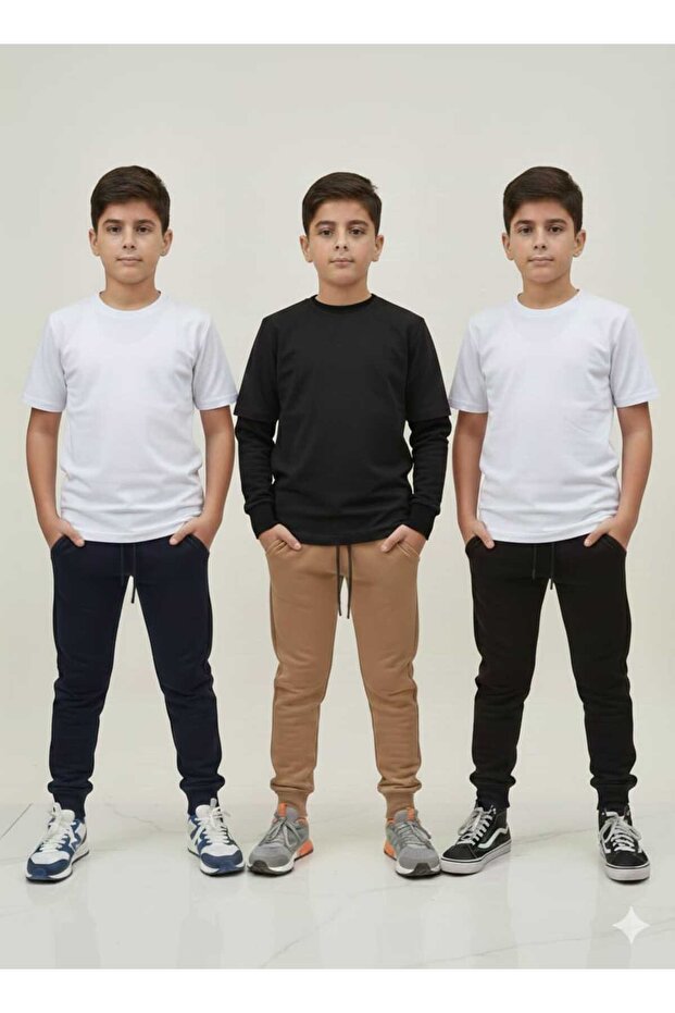Unisex Jogger with 3 Pockets, First Quality Compact Seasonal Fabric, Plain Sweatpants