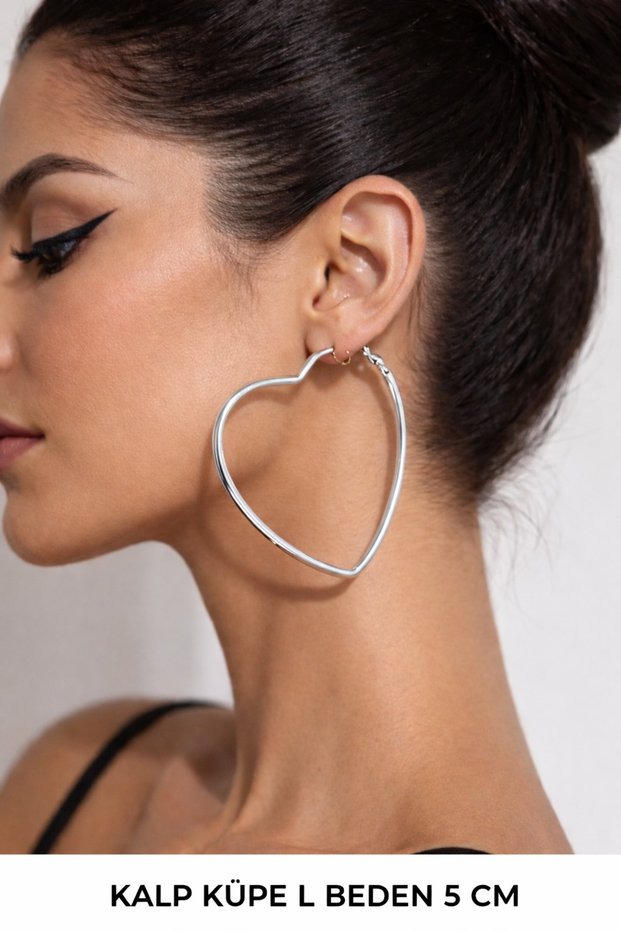 Women's White Color Steel Heart Hoop Earrings 5 cm L Size