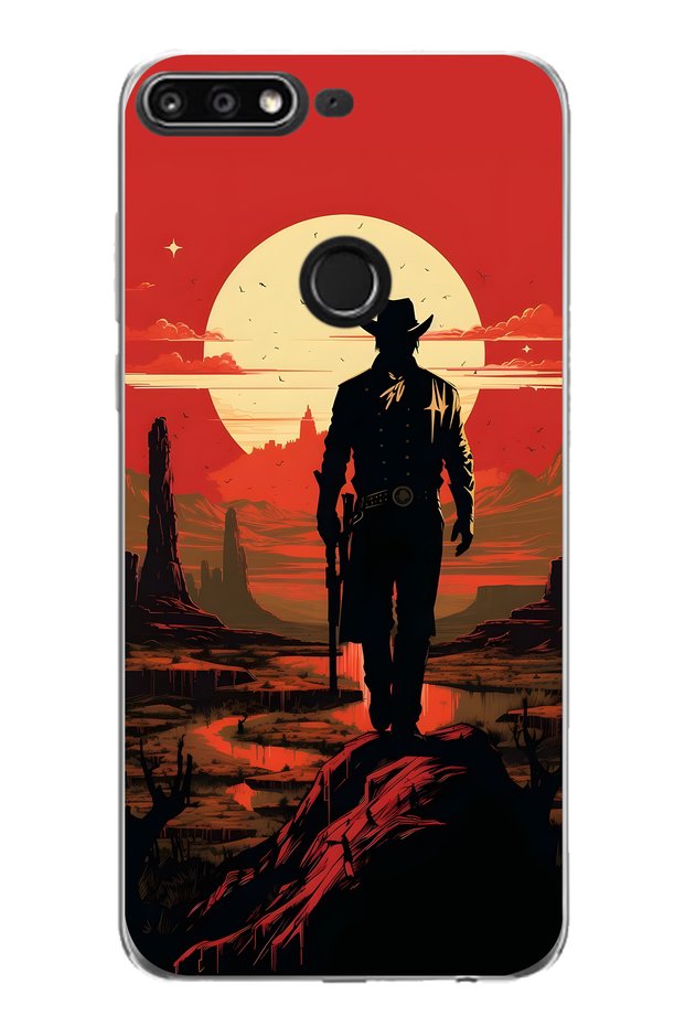 Huawei Y7 2018 Compatible Cowboy Sunset Pattern Transparent Phone Case