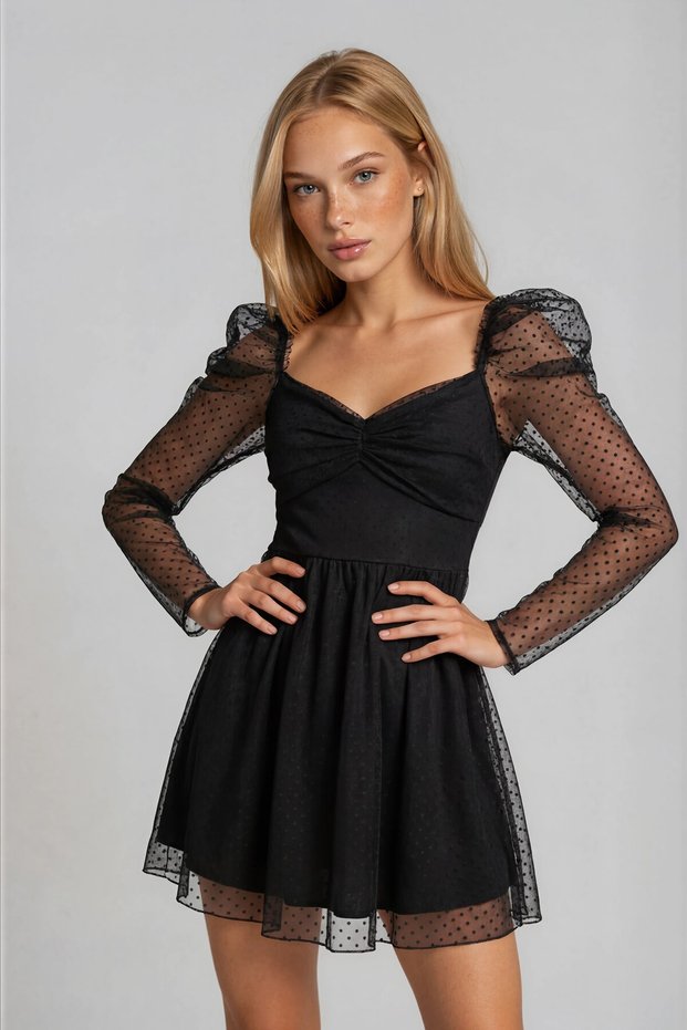Women's Draped Detail Polka Dot Pattern Skirt Flawed Evening Dress Wedding Invitation Prom Graduation Dress