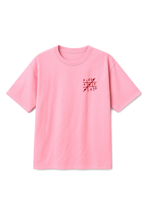 Oversize Unisex Xoxo Heart Printed Pink T-Shirt