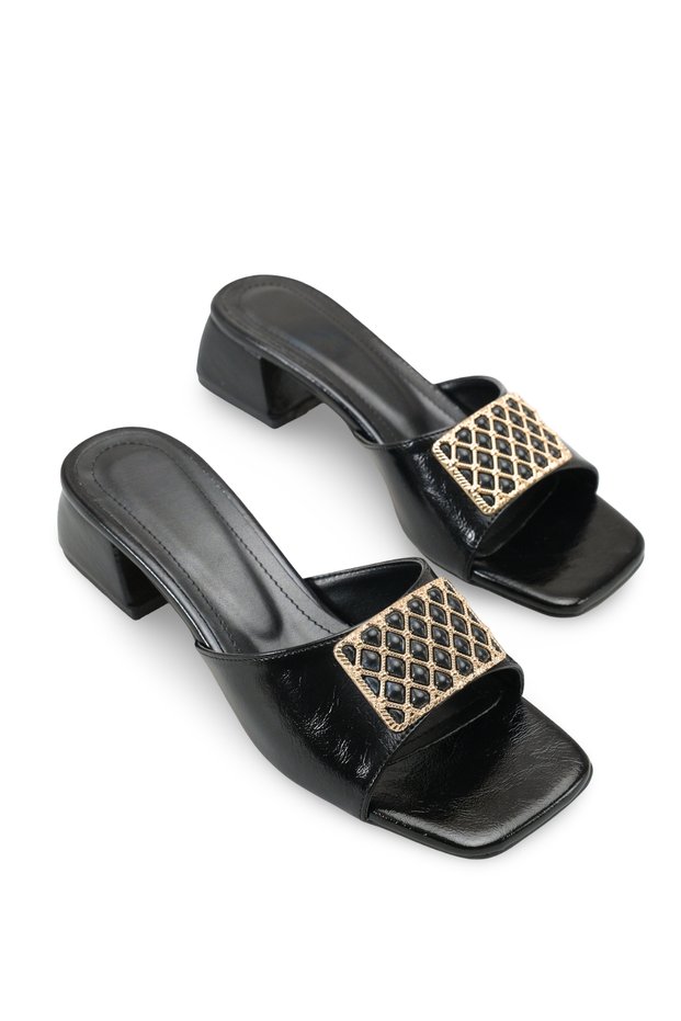 Vesper Mina Women's Heeled Slippers 0012204 Black Rustic
