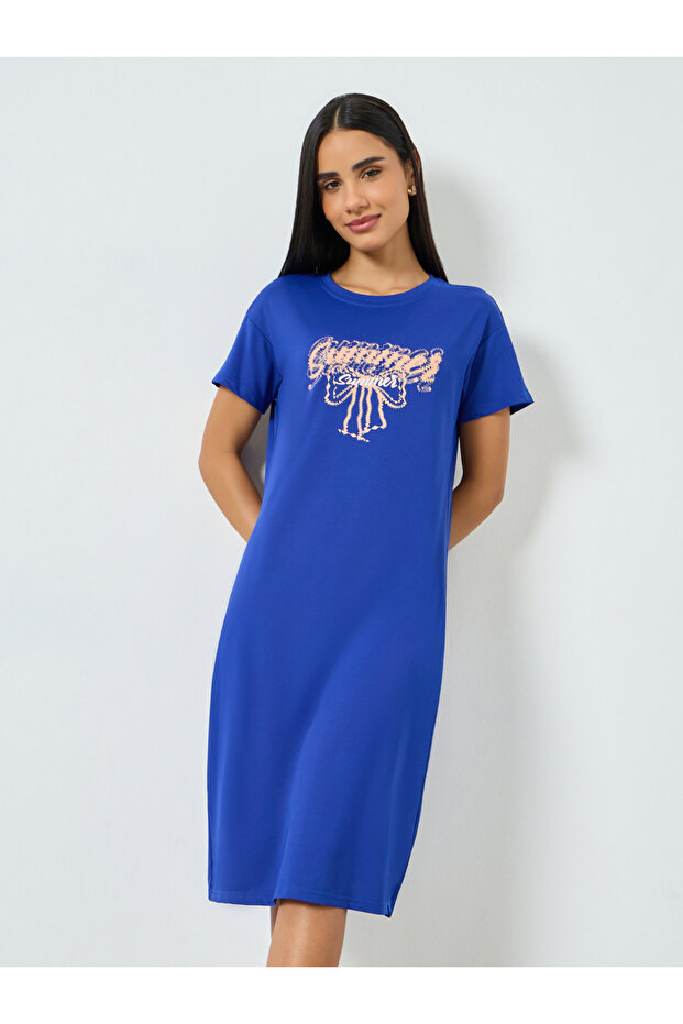 Blue Graphic Print T-Shirt Dress