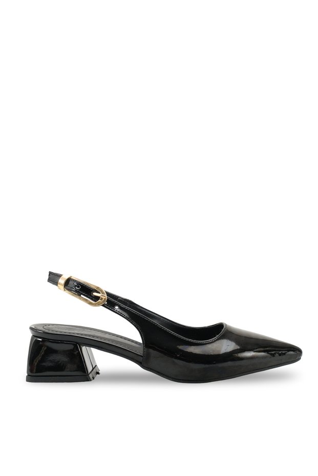 Alya Fia Women's Pointed Toe Open Back Heeled Shoes 001295 Black Patent Leather