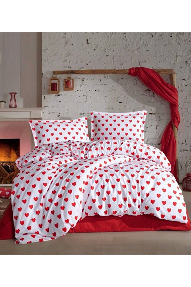 Poplin 100% Cotton 63 Thread Flounce Padded Heart Pattern Love Duvet Cover Set Double Size